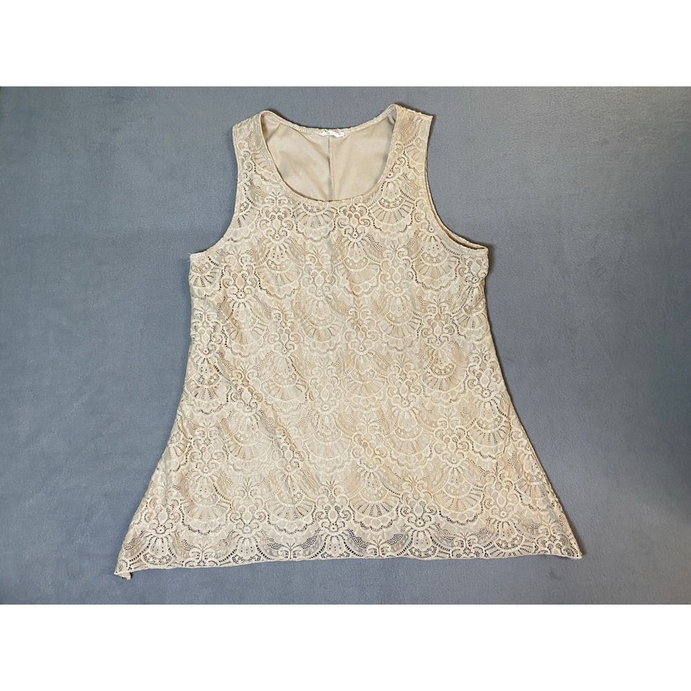 Brittany Black Women's L Lined Lace Beige Tank Top Blouse Romantic Beach Old $